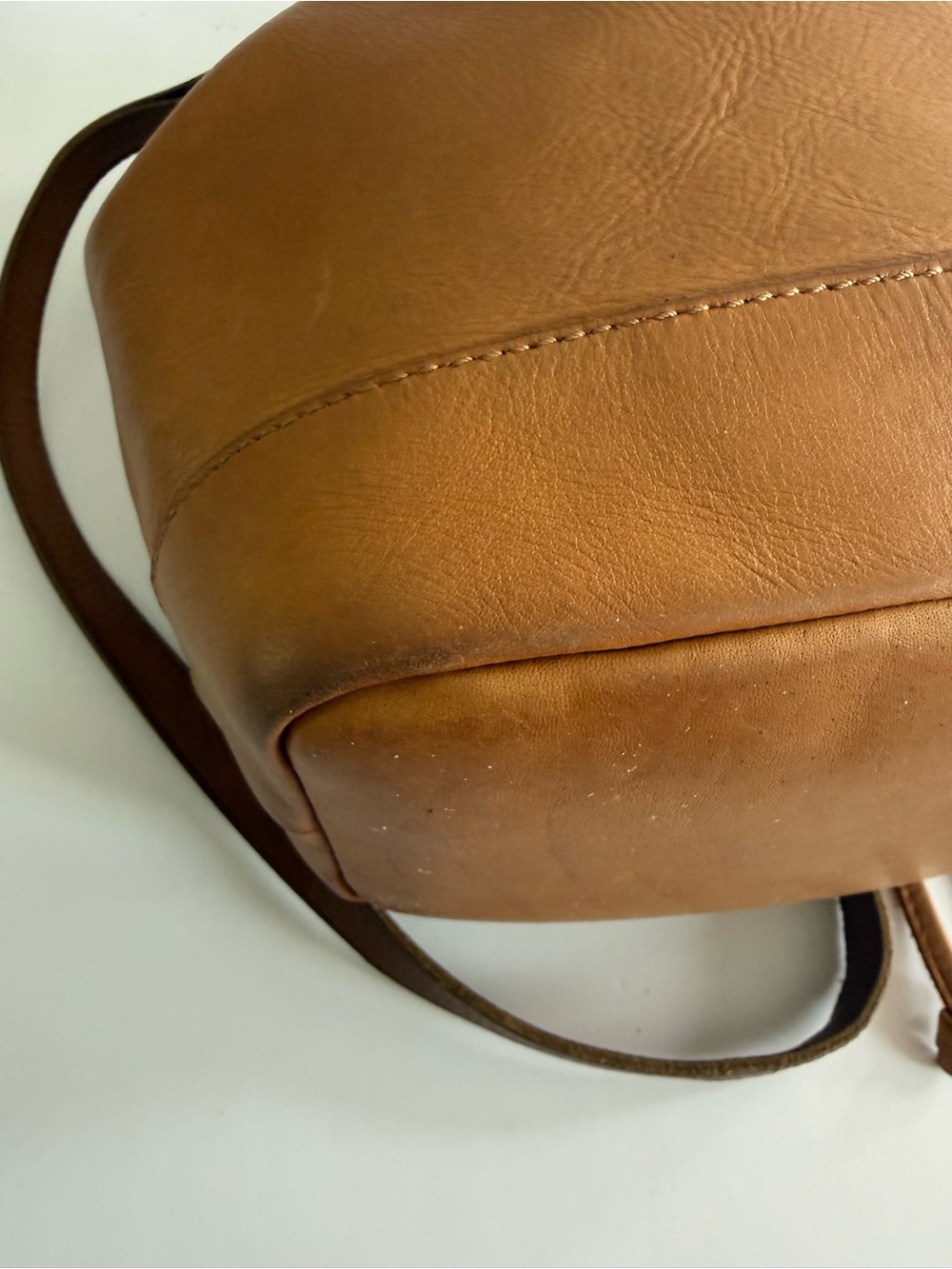 Madewell Tan Brown Leather Bucket Drawstring Bag Brown Purse Crossbody Shoulder - Picture 8 of 16